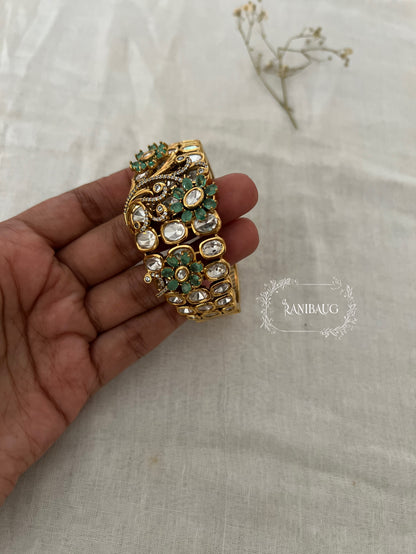 Jivika Floral Gem Motif Kundan Cluster Statement Designer Bracelet By Ranibaug