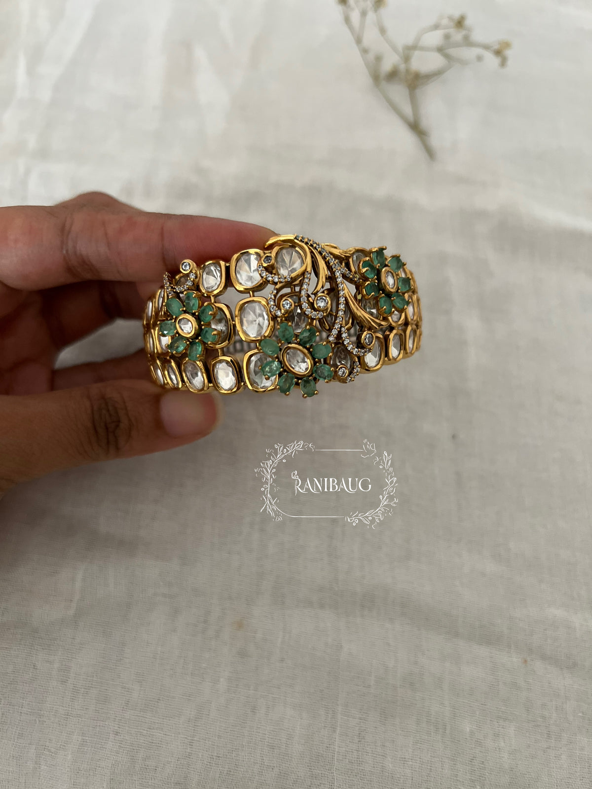 Jivika Floral Gem Motif Kundan Cluster Statement Designer Bracelet By Ranibaug