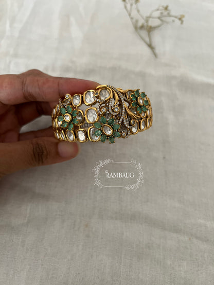 Jivika Floral Gem Motif Kundan Cluster Statement Designer Bracelet By Ranibaug