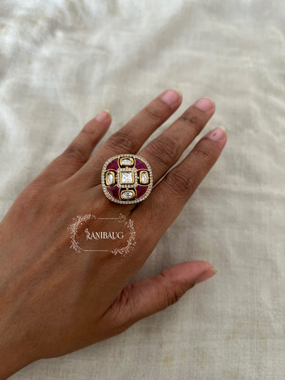 Jiya Polki Kundan Indian Festive Ring Premium Imitation Jewellery By Ranibaug