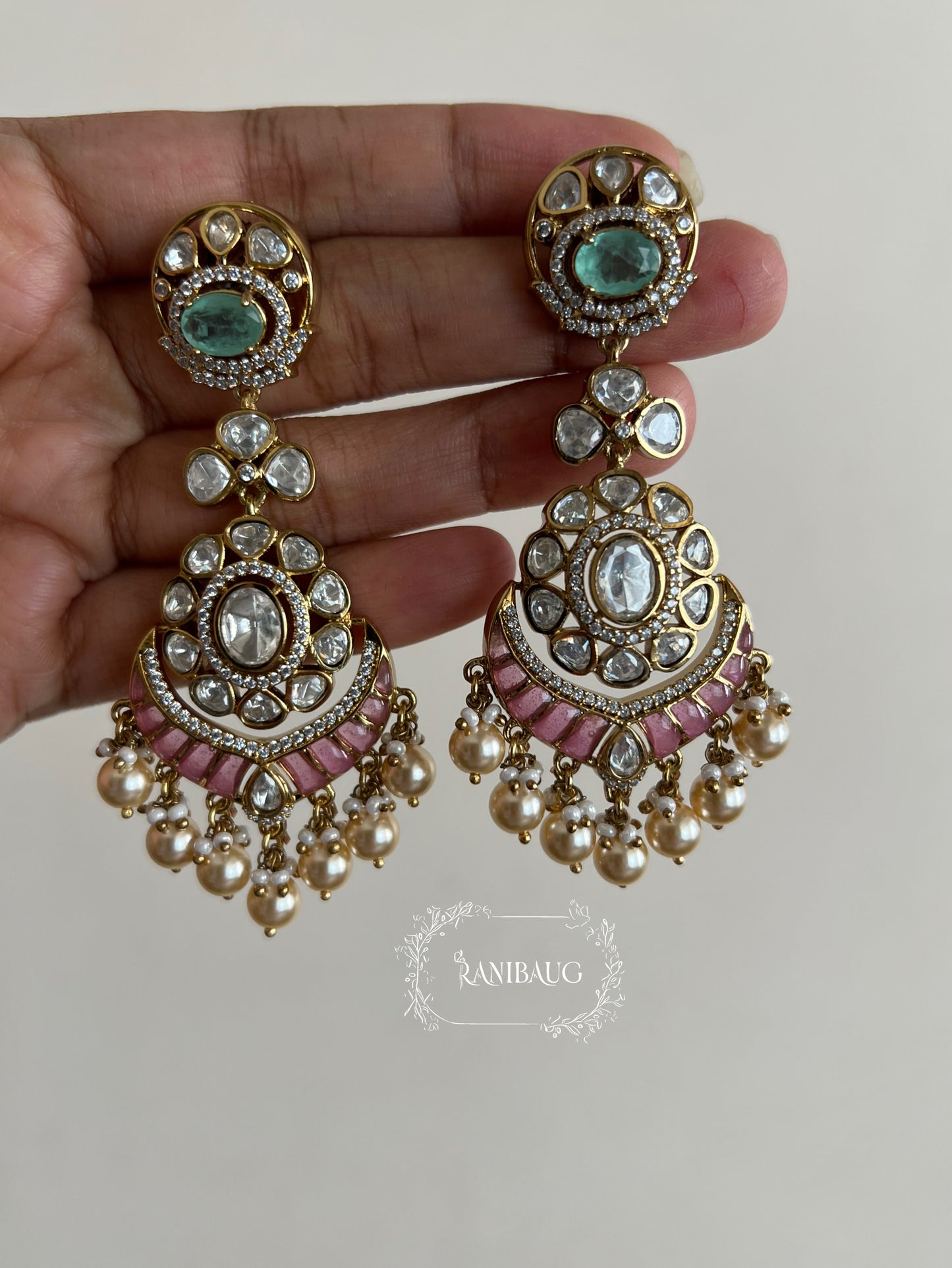 Jiyana Premium Gold Finish Pearl Adorned Polki Dangle Festive Statement Earrings By Ranibaug | Best Of Ranibaug'S 2026 Collection