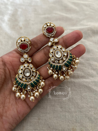 Jiyana Premium Gold Finish Pearl Adorned Polki Dangle Festive Statement Earrings By Ranibaug | Best Of Ranibaug'S 2026 Collection