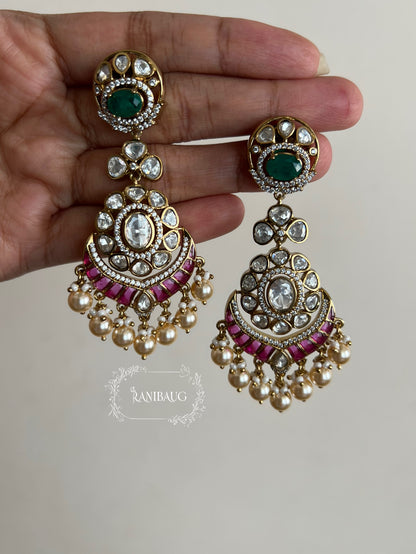 Jiyana Premium Gold Finish Pearl Adorned Polki Dangle Festive Statement Earrings By Ranibaug | Best Of Ranibaug'S 2026 Collection