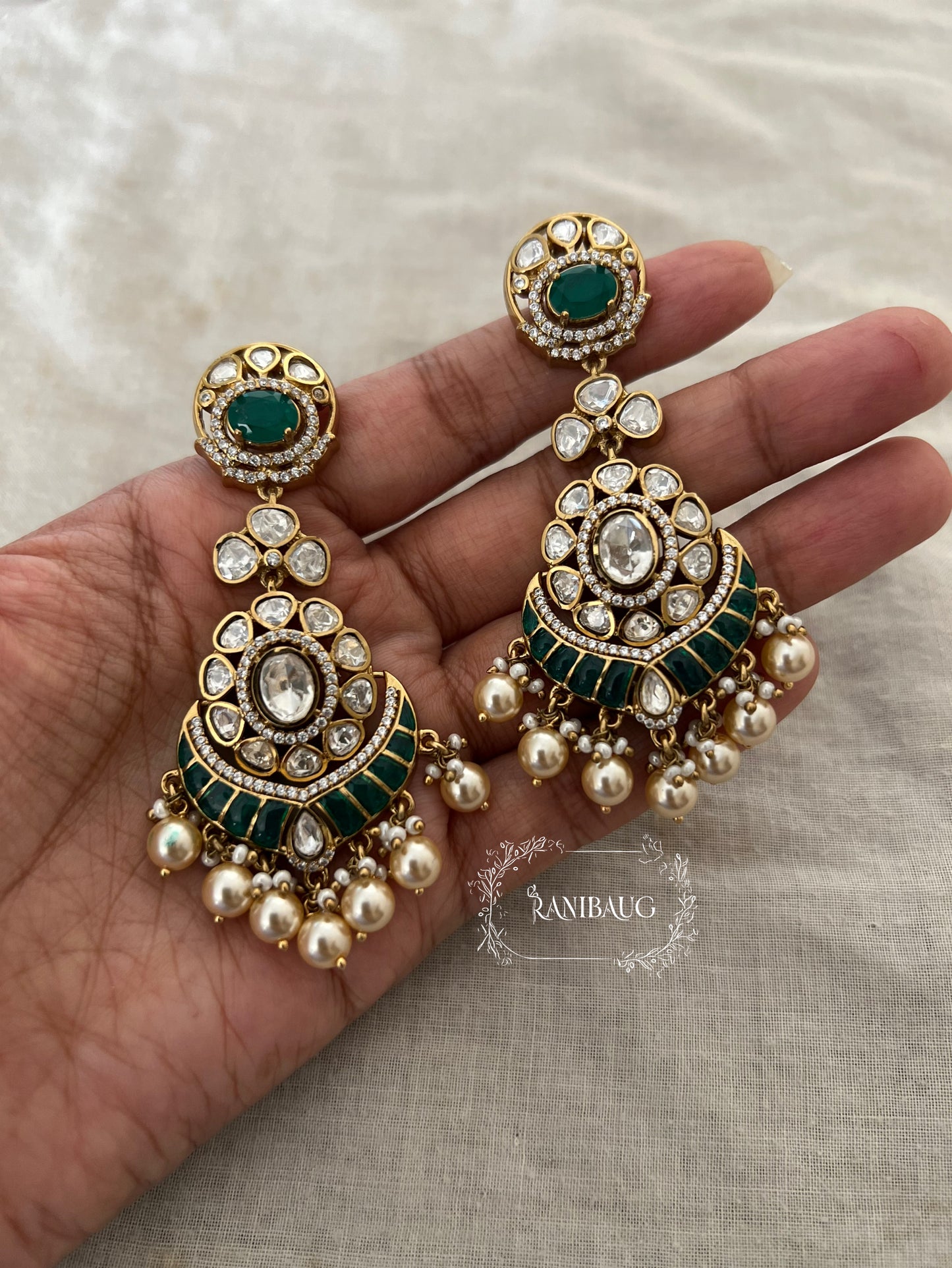 Jiyana Premium Gold Finish Pearl Adorned Polki Dangle Festive Statement Earrings By Ranibaug | Best Of Ranibaug'S 2026 Collection