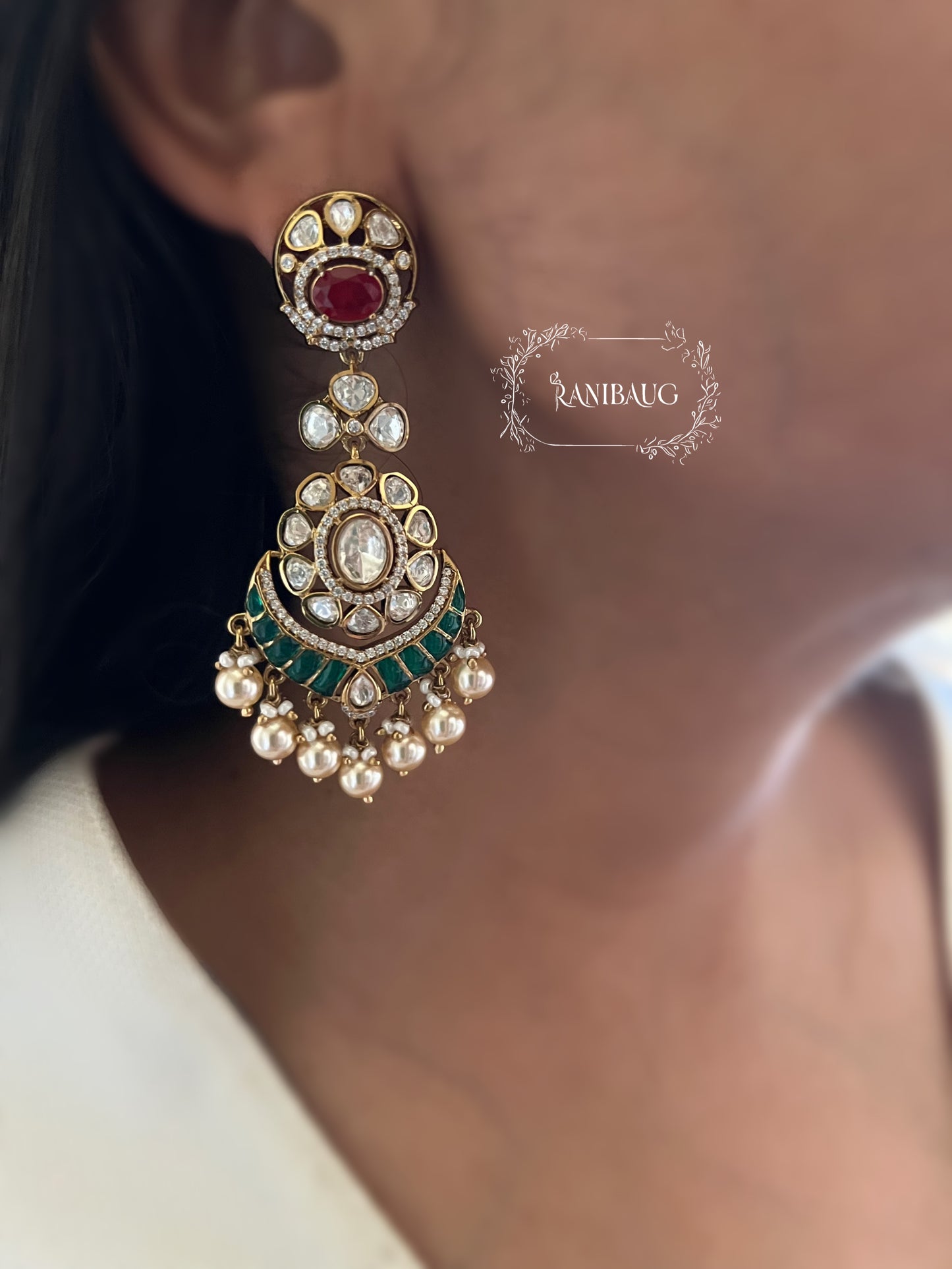Jiyana Premium Gold Finish Pearl Adorned Polki Dangle Festive Statement Earrings By Ranibaug | Best Of Ranibaug'S 2026 Collection