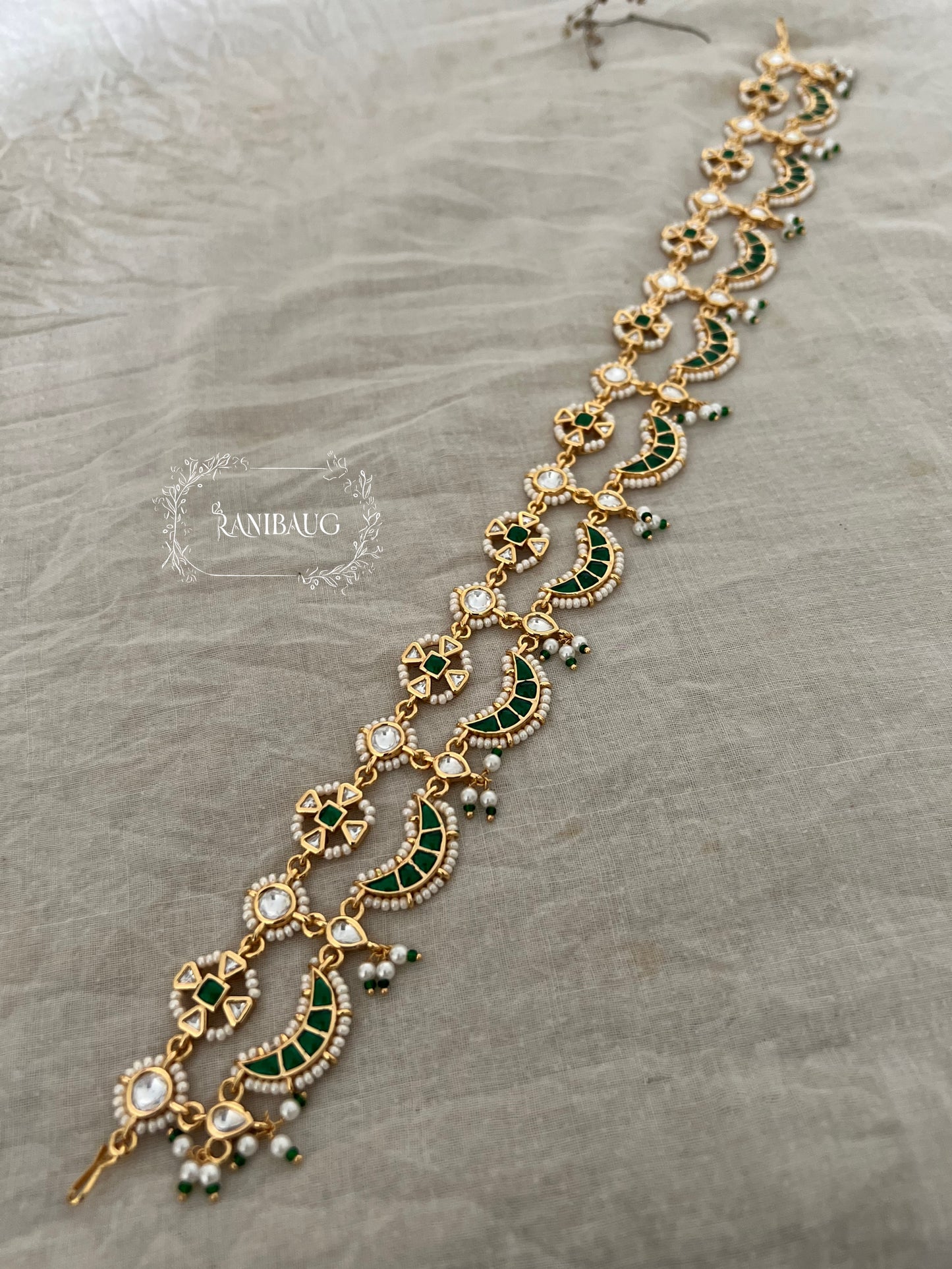 Juhi Meenakari Gold Ruby Emerald Accented Sheeshpatti By Ranibaug