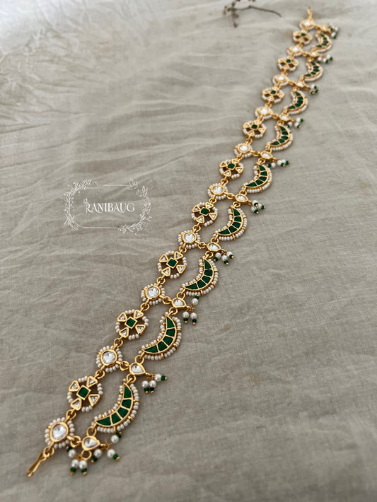 Juhi Meenakari Gold Ruby Emerald Accented Sheeshpatti By Ranibaug