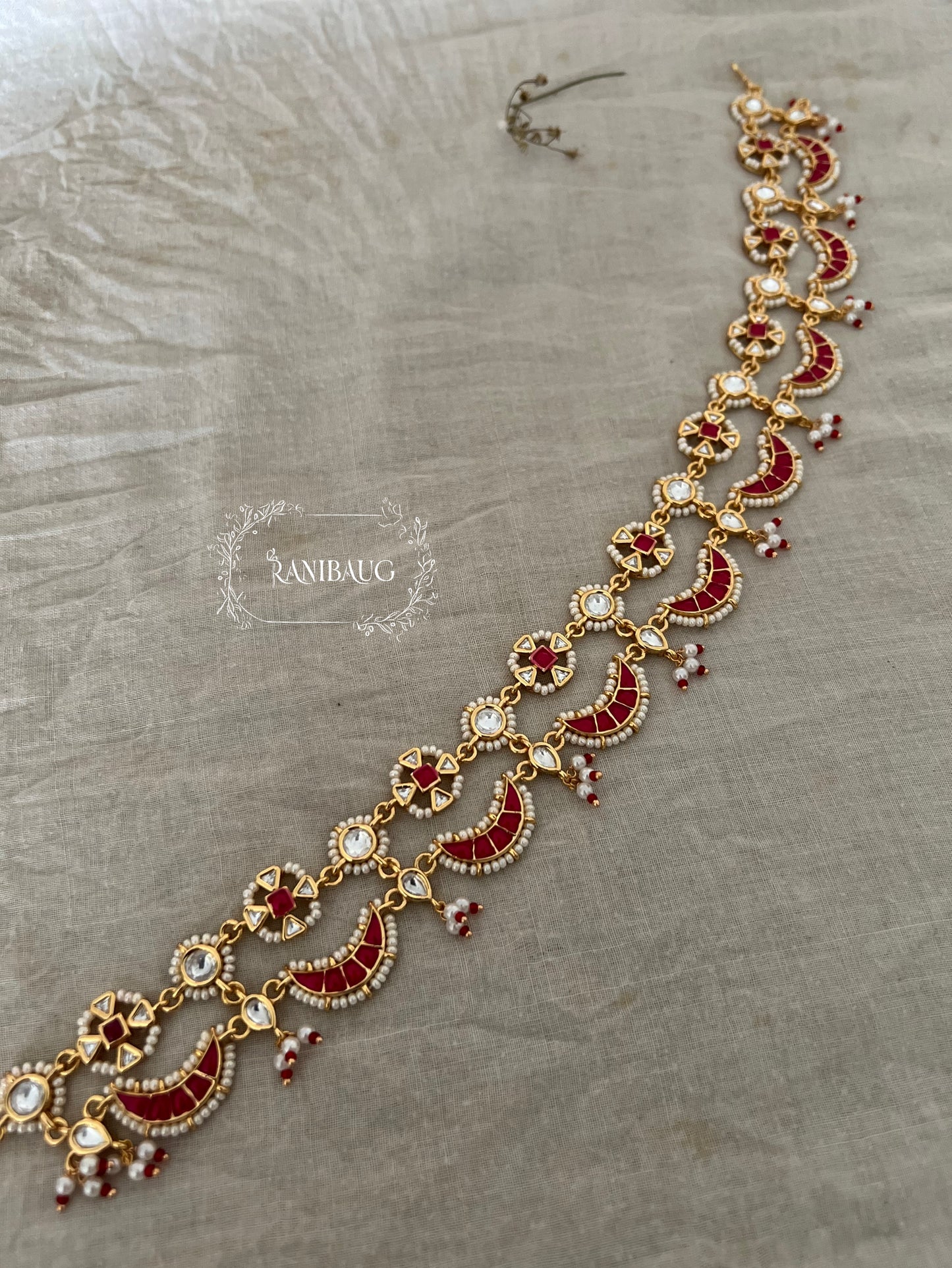 Juhi Meenakari Gold Ruby Emerald Accented Sheeshpatti By Ranibaug