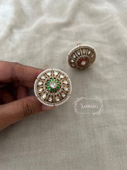 Juhi Royal Oversized Indian Festive Mossainite Polki Ring Jewelry By Ranibaug