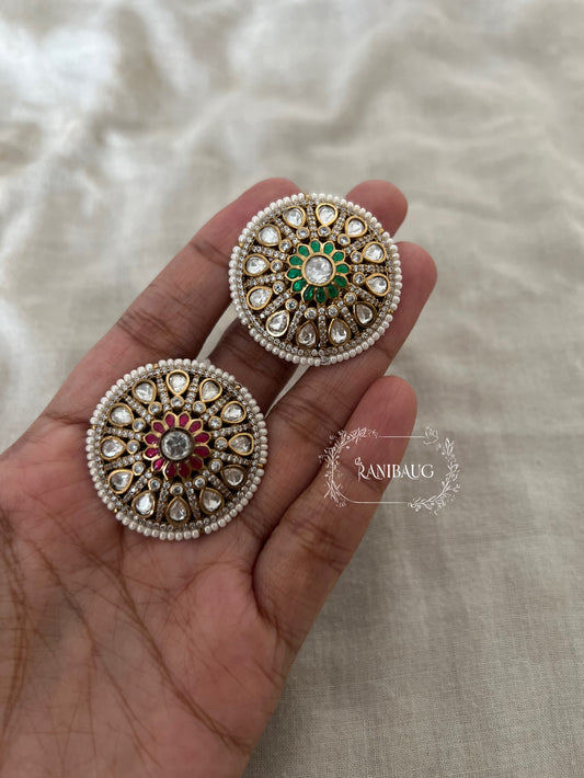 Juhi Royal Oversized Indian Festive Mossainite Polki Ring Jewelry By Ranibaug