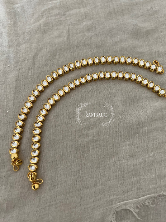 Kaiki Rich Gold Finish Oval Kundan Tennis Style Ankle Anklet Payal With Ghungroo By Ranibaug