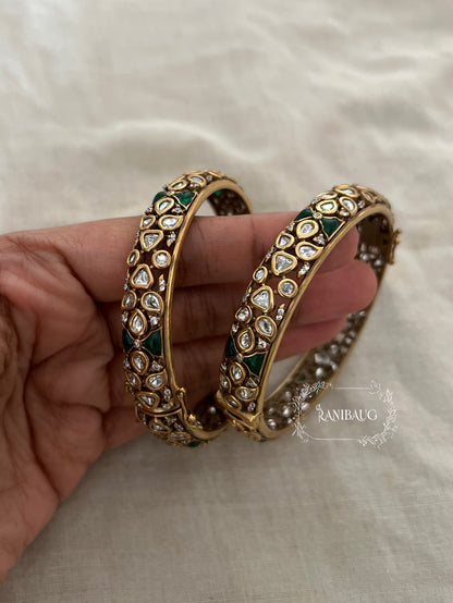 Kailashi Polki Antique Gold Plated Premium Bangles Jewellery By Ranibaug