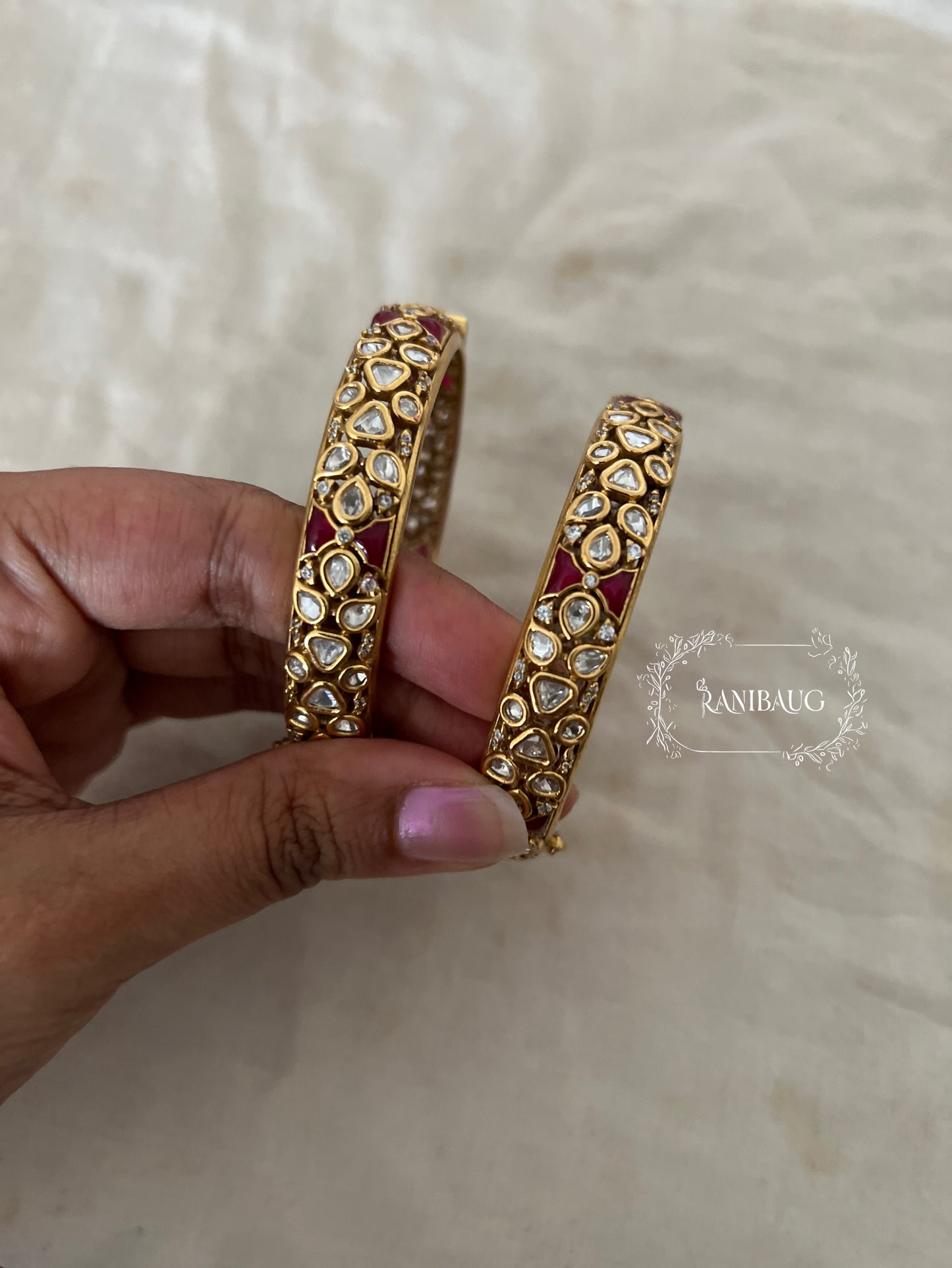 Kailashi Polki Antique Gold Plated Premium Bangles Jewellery By Ranibaug
