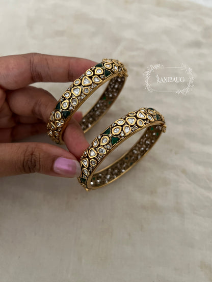 Kailashi Polki Antique Gold Plated Premium Bangles Jewellery By Ranibaug