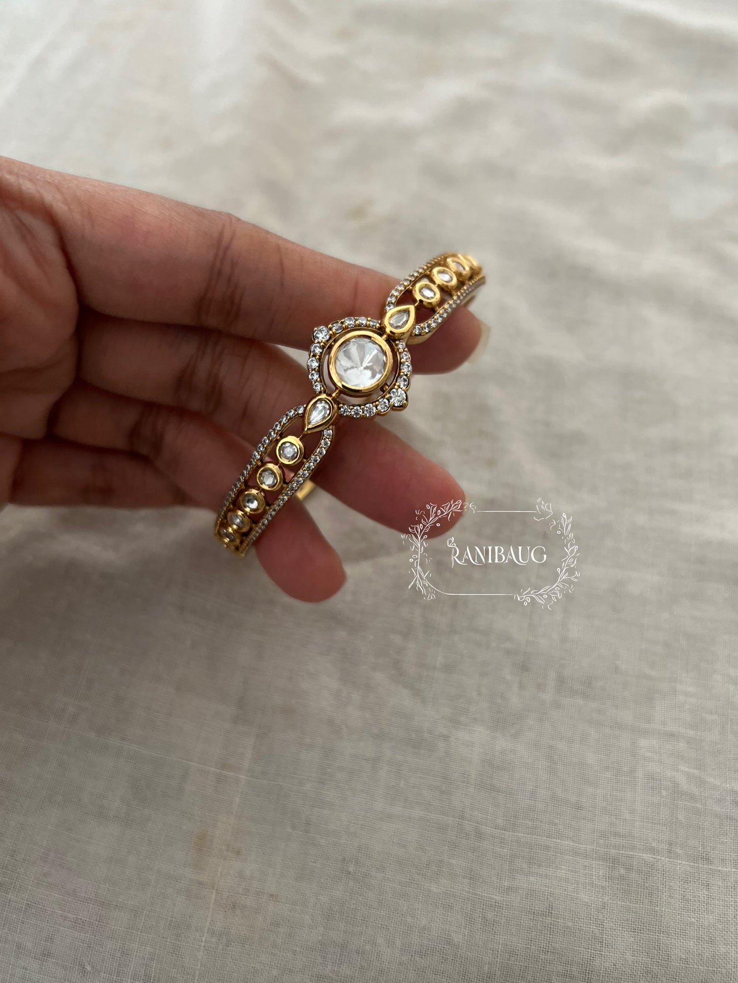 Kaira Gold Finish Polki Studded Bracelet By Ranibaug