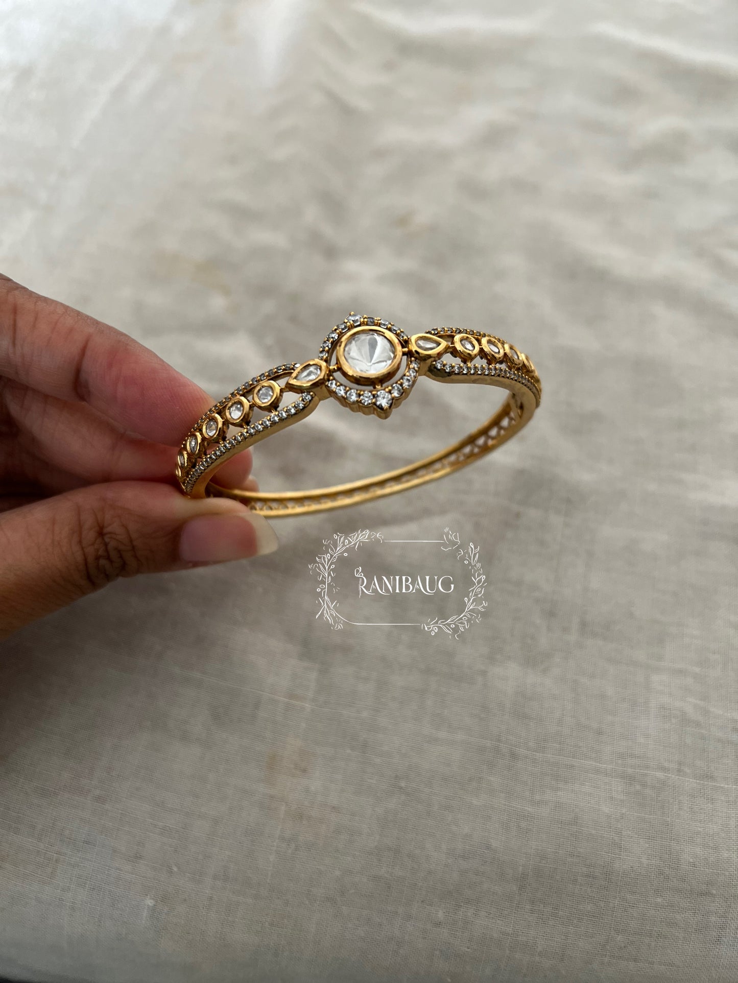 Kaira Gold Finish Polki Studded Bracelet By Ranibaug