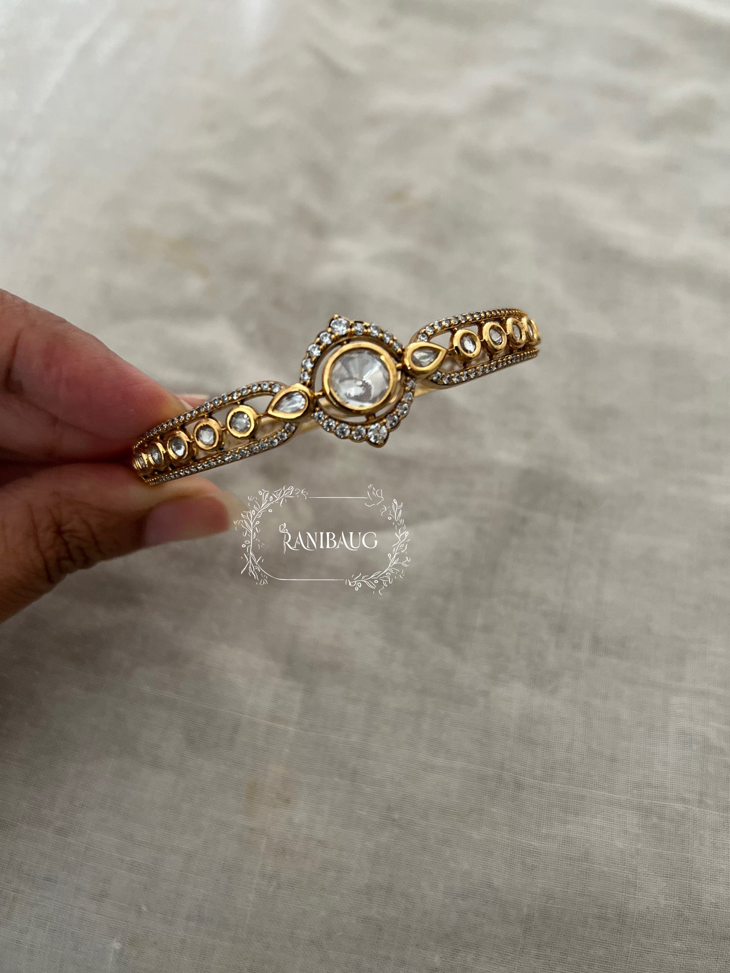 Kaira Gold Finish Polki Studded Bracelet By Ranibaug
