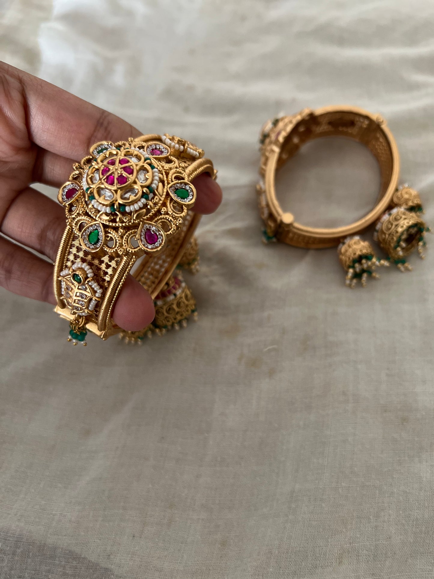 Kairavi Floral Gold Finish Heritage Style Traditional Bangle With Dangler Motifs By Ranibaug