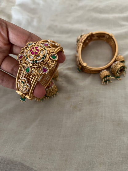 Kairavi Floral Gold Finish Heritage Style Traditional Bangle With Dangler Motifs By Ranibaug