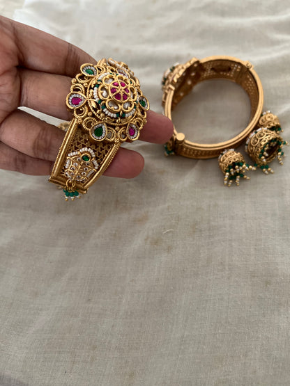Kairavi Floral Gold Finish Heritage Style Traditional Bangle With Dangler Motifs By Ranibaug