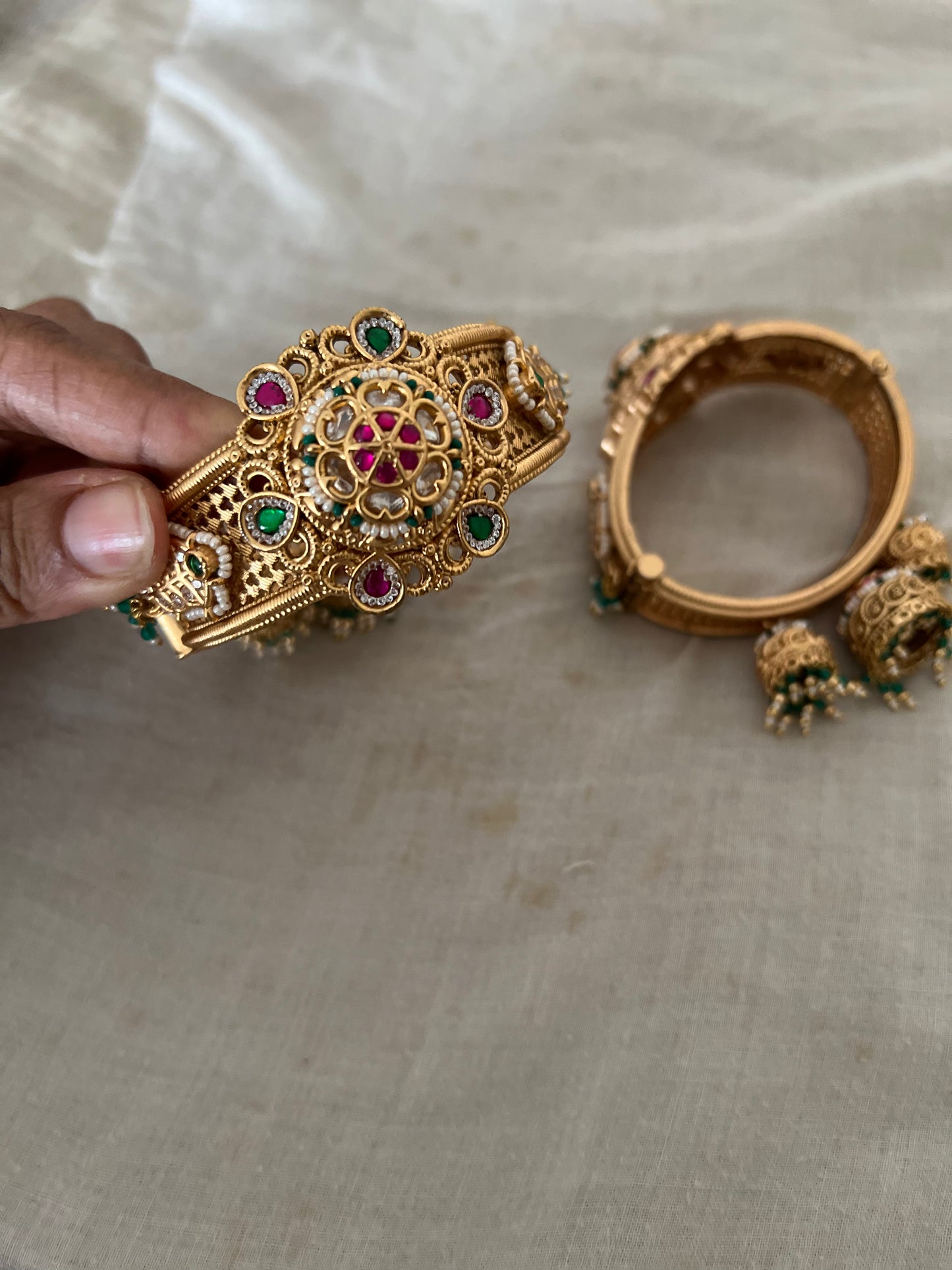 Kairavi Floral Gold Finish Heritage Style Traditional Bangle With Dangler Motifs By Ranibaug