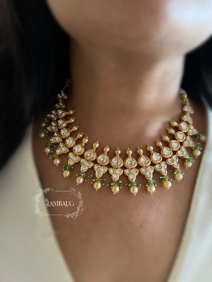 Kalpi Chakra Style Gold Plated Kundan And Pearl Studded Necklace Set By Ranibaug