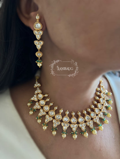 Kalpi Chakra Style Gold Plated Kundan And Pearl Studded Necklace Set By Ranibaug