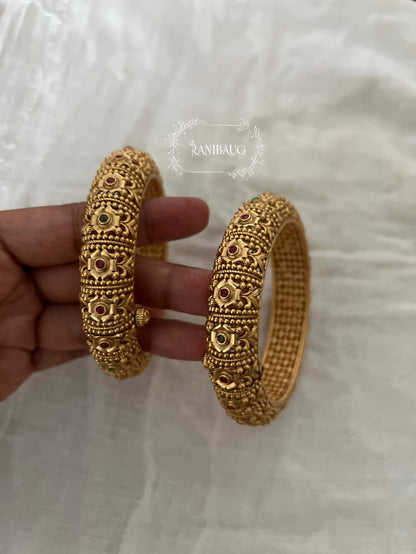 Kalyani Royal Floral Motif Rich Gold Finish Traditional Heritage Bangle Pair By Ranibaug