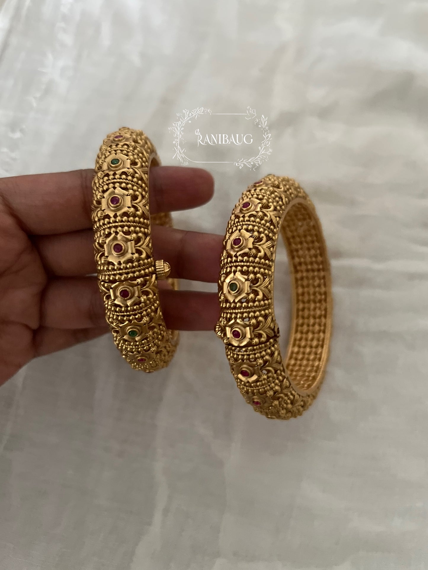 Kalyani Royal Floral Motif Rich Gold Finish Traditional Heritage Bangle Pair By Ranibaug