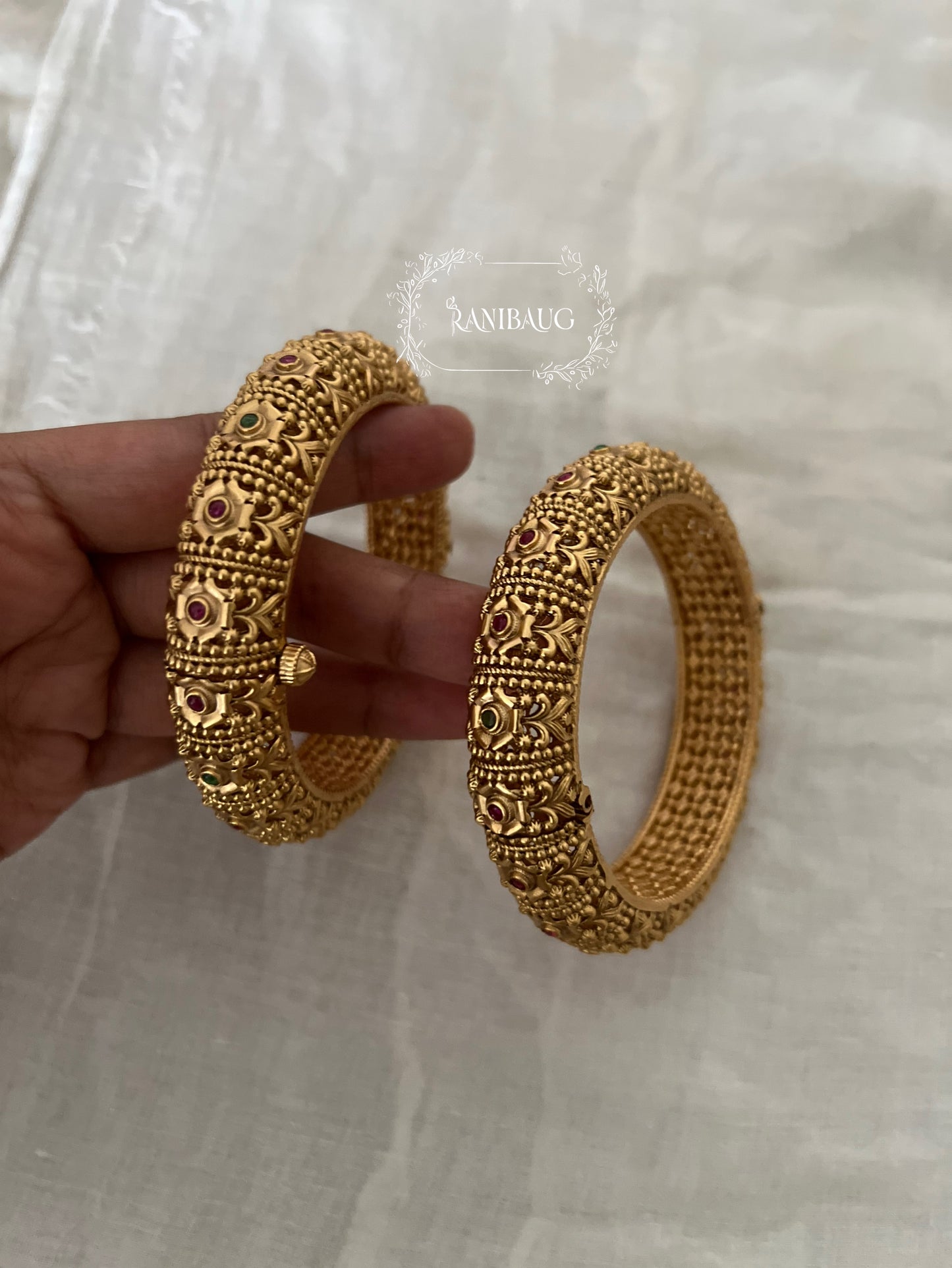 Kalyani Royal Floral Motif Rich Gold Finish Traditional Heritage Bangle Pair By Ranibaug