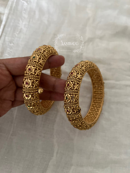 Kalyani Royal Floral Motif Rich Gold Finish Traditional Heritage Bangle Pair By Ranibaug