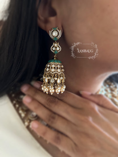Kalyani Royal Polki Studded Pearl Adorned Gold Finish Bridal Necklace Jewellery Set By Ranibaug