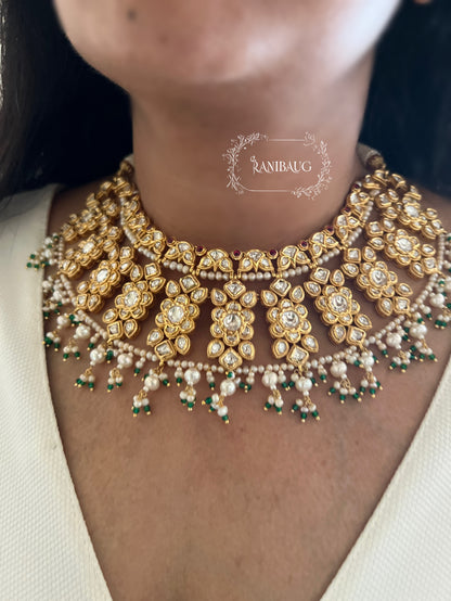 Kamakhya Kundan Bridal Jewellery Set In Premium Gold Finish And Pearl Fringes By Ranibaug