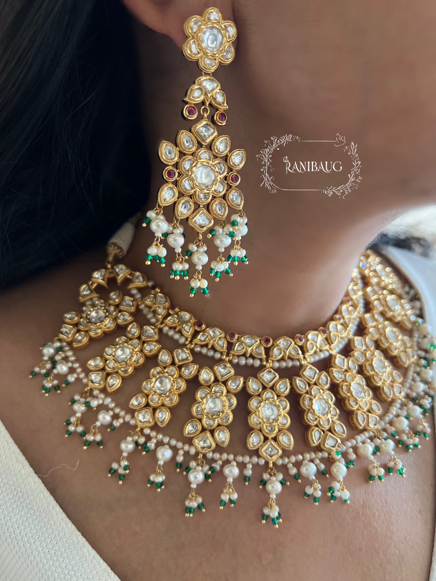 Kamakhya Kundan Bridal Jewellery Set In Premium Gold Finish And Pearl Fringes By Ranibaug