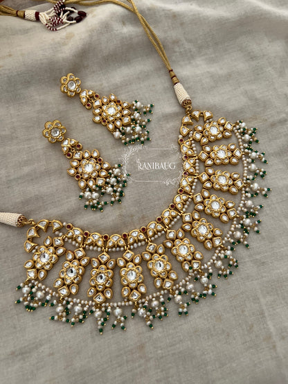 Kamakhya Kundan Bridal Jewellery Set In Premium Gold Finish And Pearl Fringes By Ranibaug