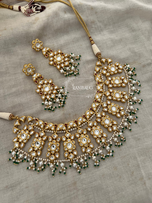 Kamakhya Kundan Bridal Jewellery Set In Premium Gold Finish And Pearl Fringes By Ranibaug