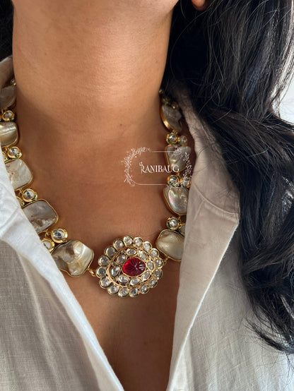 Kamya Modern Gold Finish Semi Precious Necklace Set Featuring Real Baroque Pearls In Handcrafted Motifs And Polki By Ranibaug | Semi Precious Jewelry Set Collection 2026