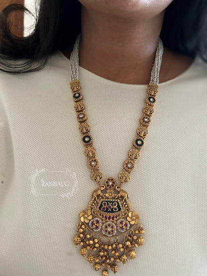 Kanak Royal Abushan Premium Gold Finish Golden Bead Fringe Tassel Heritage Necklace By Ranibaug
