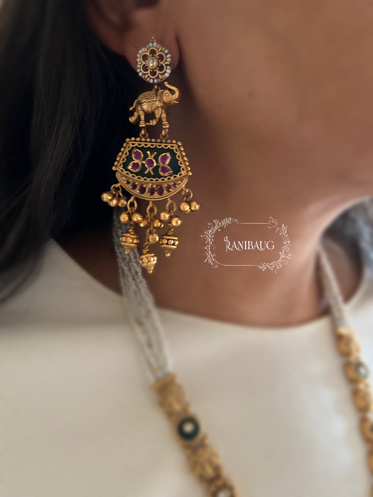 Kanak Royal Abushan Premium Gold Finish Golden Bead Fringe Tassel Heritage Necklace By Ranibaug