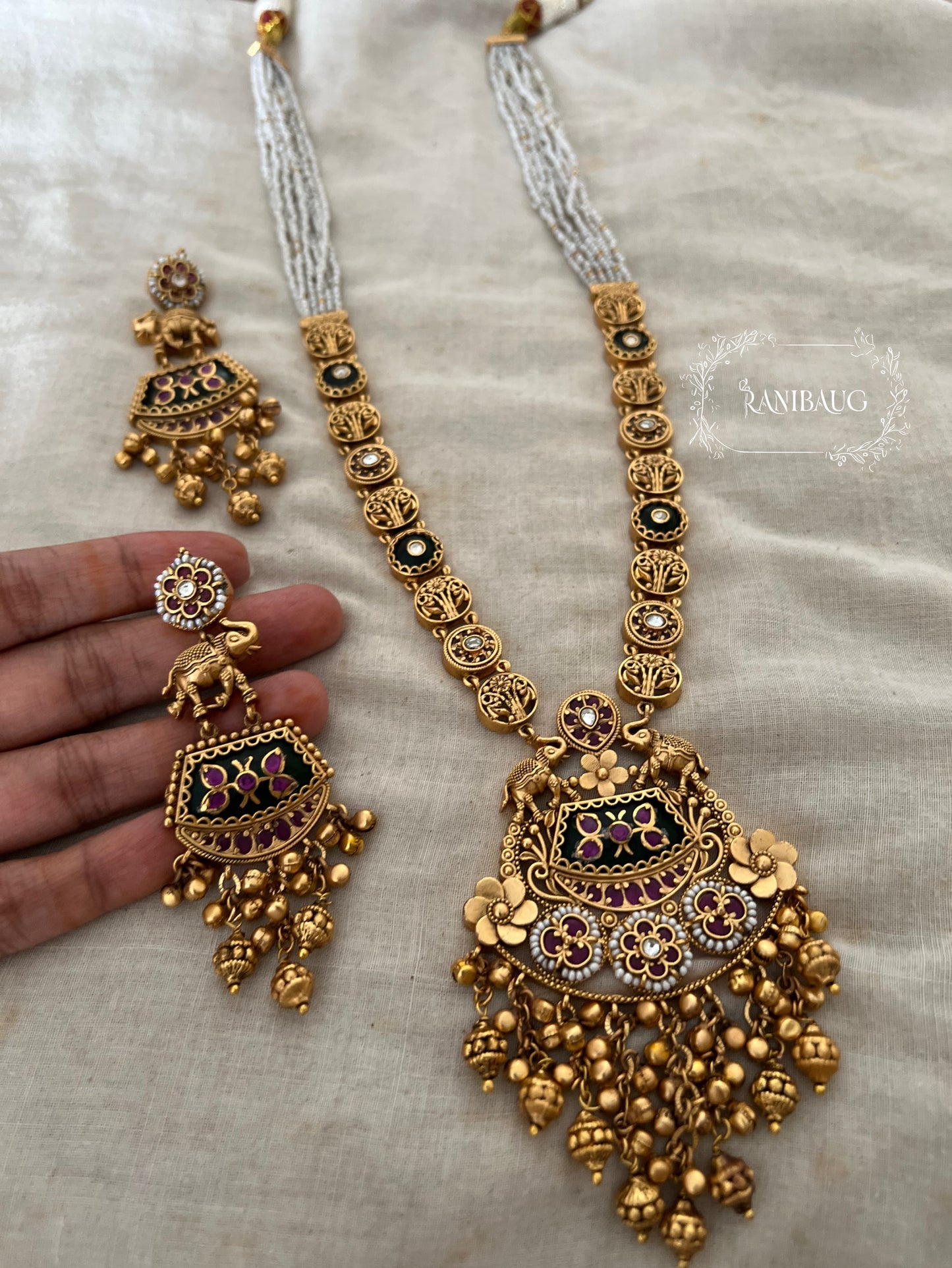 Kanak Royal Abushan Premium Gold Finish Golden Bead Fringe Tassel Heritage Necklace By Ranibaug