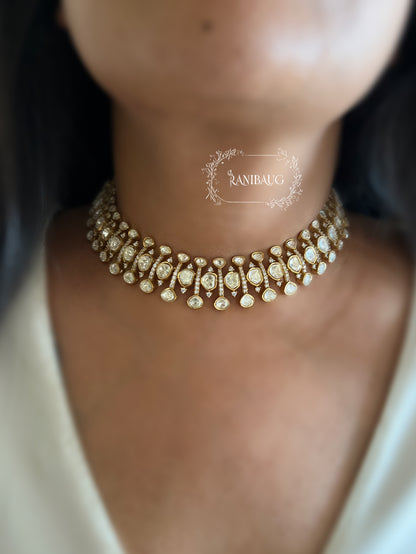 Kanchan Mossainite Polki Rich Gold Finish Royal Statement Jewellery Set By Ranibaug