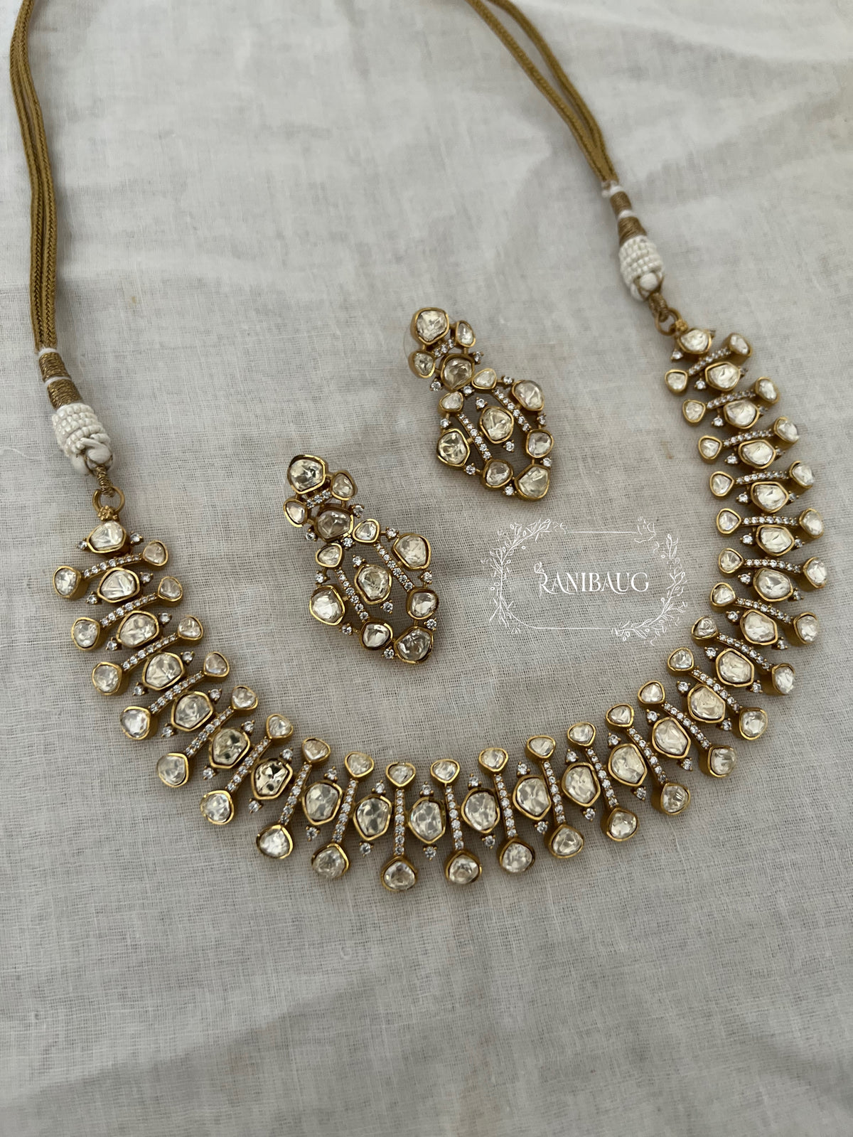 Kanchan Mossainite Polki Rich Gold Finish Royal Statement Jewellery Set By Ranibaug