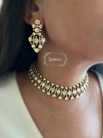 Kanchan Mossainite Polki Rich Gold Finish Royal Statement Jewellery Set By Ranibaug