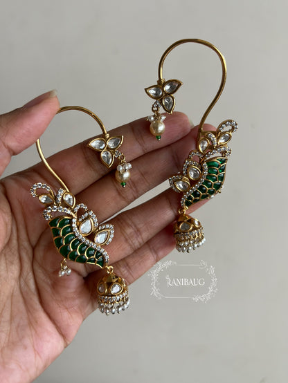 Kanchan Polki Kundan Enamel Work Designer Trendy Rich Gold Finish Ear Cuff Earrings By Ranibaug