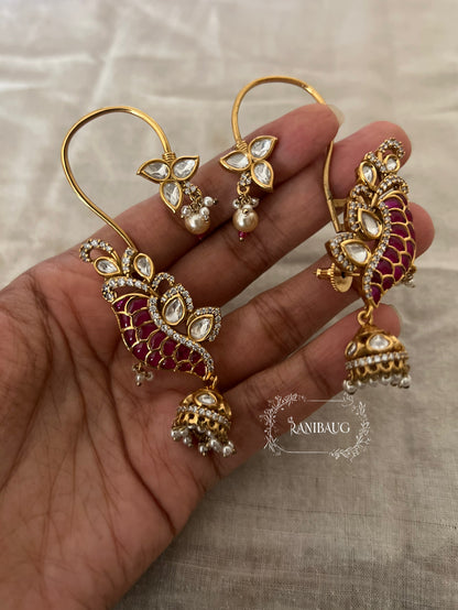 Kanchan Polki Kundan Enamel Work Designer Trendy Rich Gold Finish Ear Cuff Earrings By Ranibaug