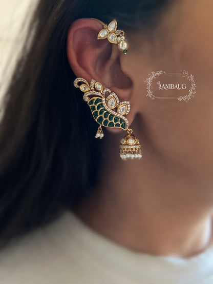 Kanchan Polki Kundan Enamel Work Designer Trendy Rich Gold Finish Ear Cuff Earrings By Ranibaug