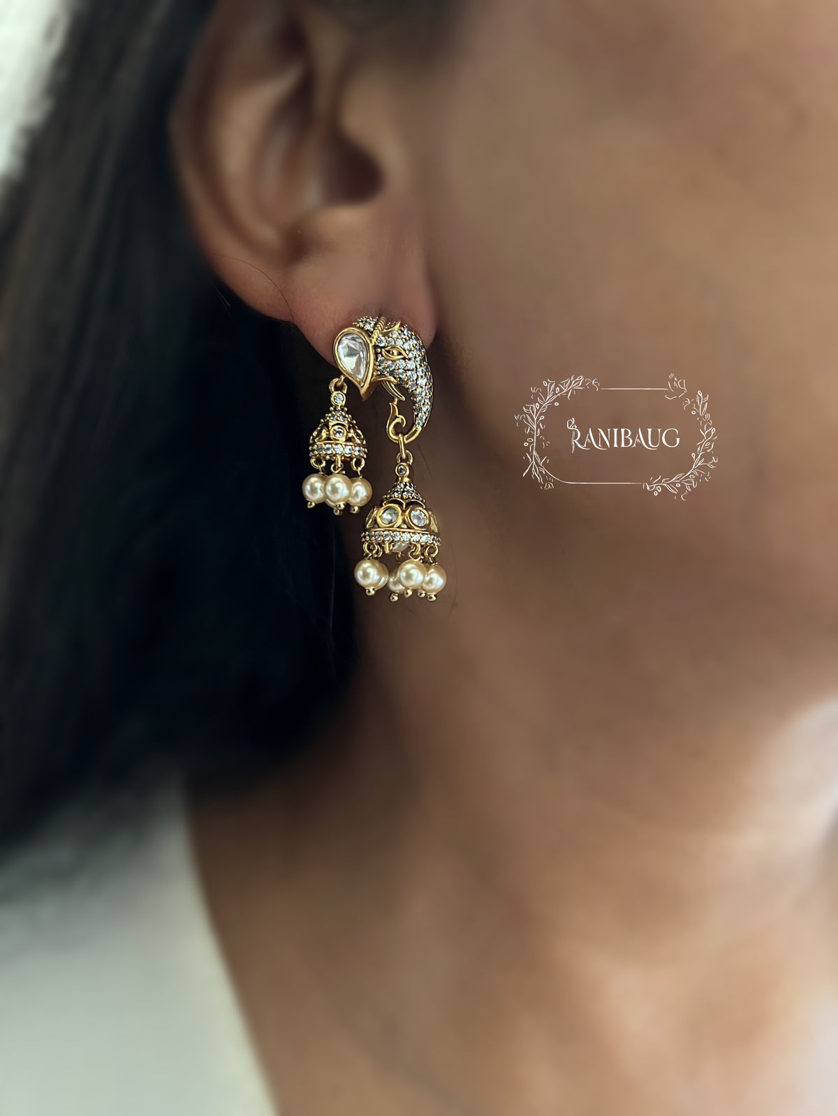 Kanika Designer Jhumki Adorned Gold Finish Festive Ear Studs By Ranibaug