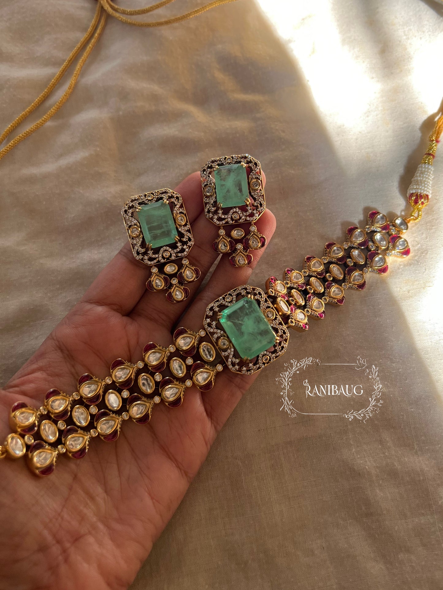 Kanika Vintage Style Victorian Finish Polki Studded Choker Jewllery By Ranibaug