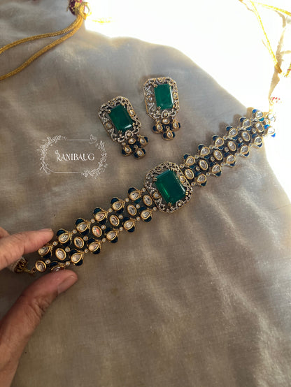 Kanika Vintage Style Victorian Finish Polki Studded Choker Jewllery By Ranibaug