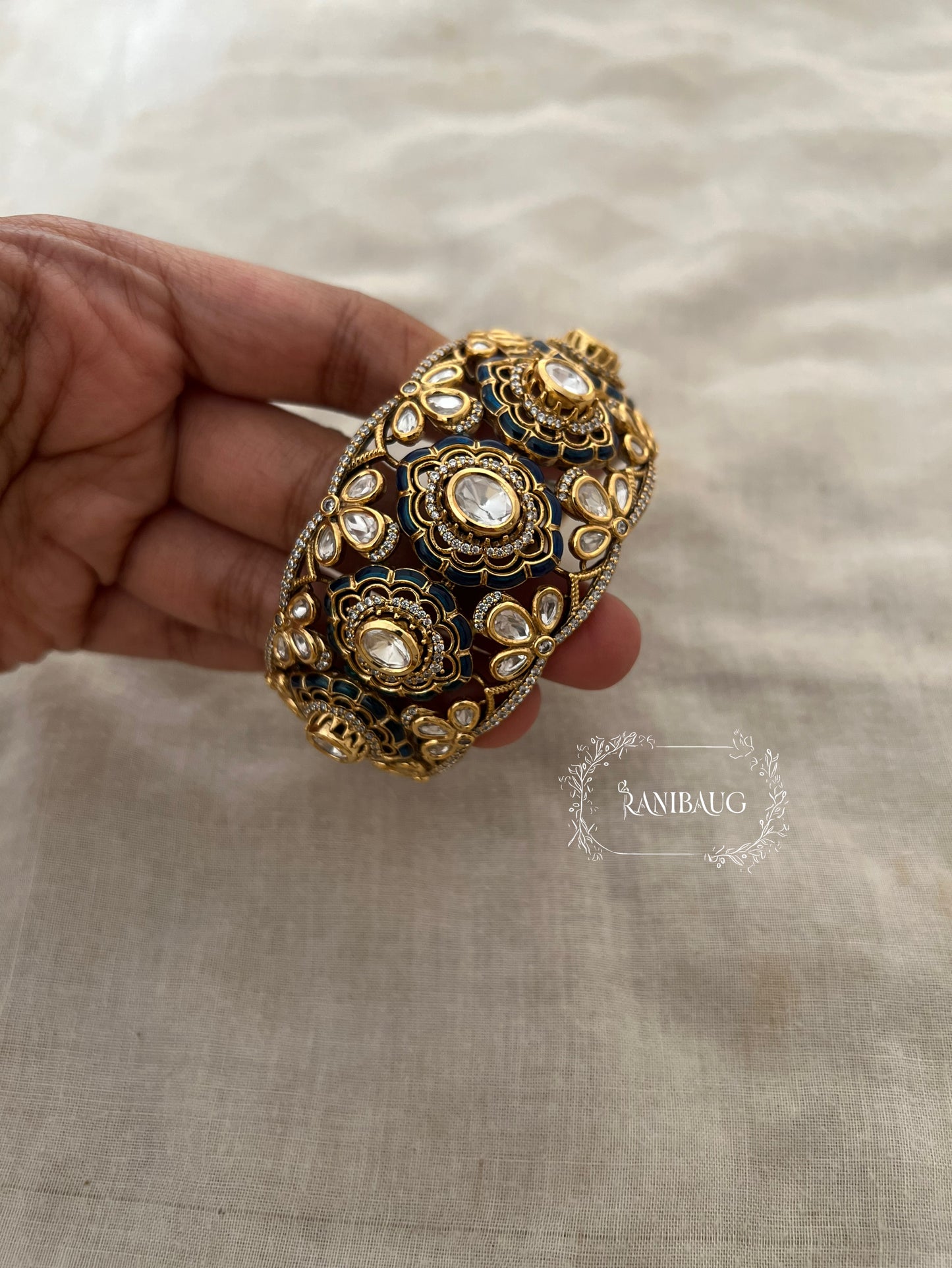 Kanika Broad Gold Plated Polki Kundan Bridal Bangle By Ranibaug | Bangles Jewelry For Bride Wedding Collection 2026